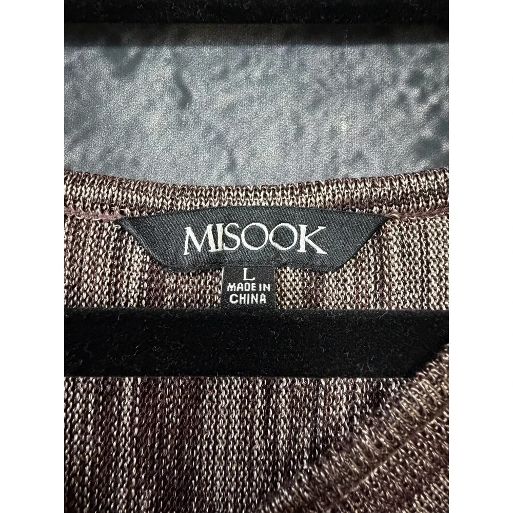Misook Dress Womens Large Brown Striped Knit Pleated V Neck Long Sleeve Maxi - Picture 3 of 12
